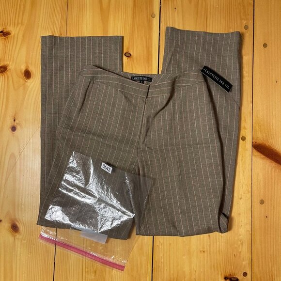 NWT Lafayette 148 New York Womens Mocha Pinstripe Pants pale pink Size 8 - Picture 10 of 10